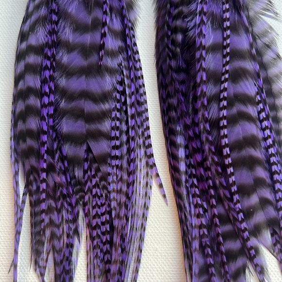 Hand crafted Purple Pheasant Feather Earrings Festival Bohemian Burning Man - Picture 4 of 6